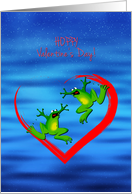 Valentine Cute Frogs in Red Heart card