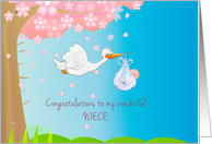 Pregnancy Congratulations for Niece with Stork and Baby Boy card