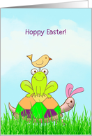 Easter Turtle and Frog and Bird in Grass card