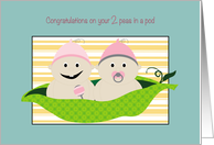 Congratulations on Twin Girls with Two Baby Peas in a Pod card