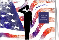Memorial Day Thank You with Soldier and American Flag card