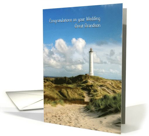 Beach Wedding for Great Grandson with Lighthouse card (1766900)