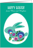 Happy Easter Eggs with Folklore Bunny Minty Green Custom card