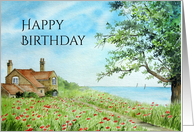 Birthday General Fine Art Poppy Field Watercolor Painting card