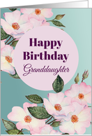 For Granddaughter on Birthday Watercolor Pink Roses Illustration card
