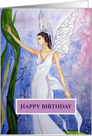 General Birthday Fine Art Lotus Fairy Watercolor Painting card