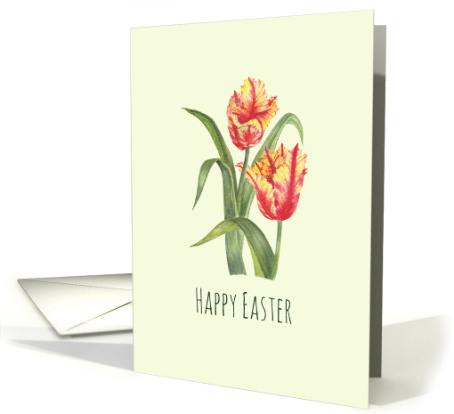 General Happy Easter Yellow Parrot Tulips Watercolor Illustration card