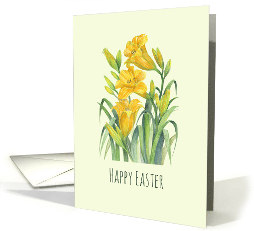 General Happy Easter Yellow Day Lilies Watercolor Illustration card