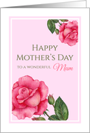 For Mum on Mother’s Day Watercolor Pink Rose Floral Illustration card