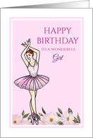 For a Girl on Birthday Ballerina with Pink Dress Illustration card