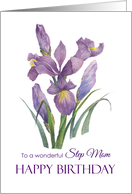 For Step Mom on Birthday Purple Irises Flower Watercolor Painting card