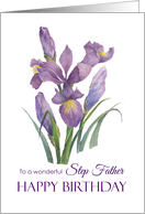 For Step Father on Birthday Purple Irises Flower Watercolor Painting card