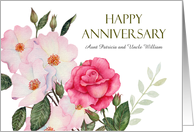 For Uncle and Aunt on Wedding Anniversary Watercolor Pink Roses card