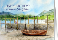 For Step Father on Birthday Watercolor Derwentwater Lake England card