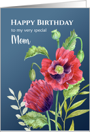 For Mom on Birthday Red Poppies Watercolor Illustration card