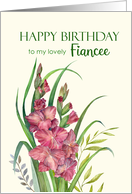 For Fiancee on Birthday Watercolor Peachy Gladioli Flower Painting card