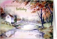 General Birthday Arched Bridge Autumn Landscape Watercolor Painting card