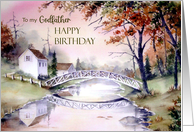 For Godfather on Birthday Arched Bridge Landscape Watercolor Painting card
