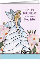 For Twin Sister on Birthday Fairy Princess Pen Watercolor Illustration card