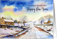 General Happy New Year Wintery Lane Watercolor Painting card