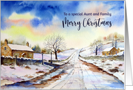 For Aunt and Family on Christmas Wintery Lane Watercolor Painting card