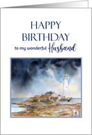 For Husband on Birthday Whitley Bay St Mary’s Lighthouse Painting card