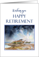 General Happy Retirement Whitley Bay St Mary’s Lighthouse Watercolor card