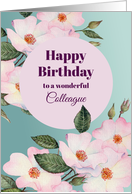 For Colleague on Birthday Watercolor Pink Roses Botanical Illustration card