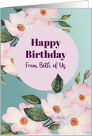 From Both of Us on Birthday Watercolor Pink Roses Botanical Painting card