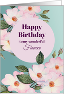 For Fiancee on Birthday Watercolor Pink Roses Botanical Painting card