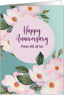 From All of Us Happy Anniversary Watercolor Pink Roses Botanical card