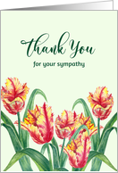 Thank You for Your Sympathy Watercolor Yellow Parrot Tulips Painting card