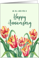 From All of Us on Anniversary Watercolor Yellow Tulips Painting card