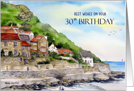 30th Birthday Wishes Runswick Bay England Watercolor Painting card