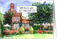 For 20th Birthday The Manor House York Garden Watercolor Painting card