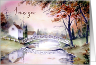 General I Miss You Arched Bridge Maine Landscape Watercolor Painting card