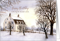 Birthday on New Year’s Eve Winter in New England Watercolor Painting card