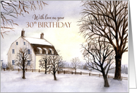 30th Birthday Winter in New England Landscape Watercolor Painting card