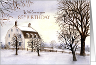 85th Birthday Winter in New England Landscape Watercolor Painting card