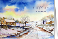 First Christmas in Your New Home Wintery Lane Landscape Painting card