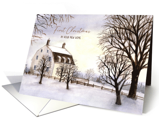 First Christmas in Your New Home Winter in New England Painting card