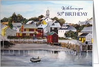 For 50th Birthday Wishes Portsmouth Harbor Landscape Painting card