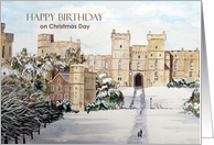 Happy Birthday on Christmas Day Windsor Castle England Painting card