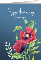 From All of Us on Anniversary Red Poppies Watercolor Flower Painting card