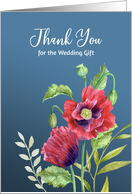 Thank You for Wedding Gift Red Poppies Watercolor Botanical Painting card