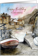 For Architect on Birthday Staithes England Watercolor Painting card