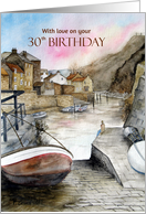 For 30th Birthday Staithes Yorkshire England Coast Watercolor Painting card