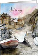 General Hello Staithes England Watercolour Landscape Painting card
