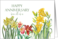 From All of Us on Wedding Anniversary Spring Flowers Illustration card