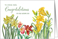 For Special Couple on Your Wedding Day Spring Flowers Watercolor card